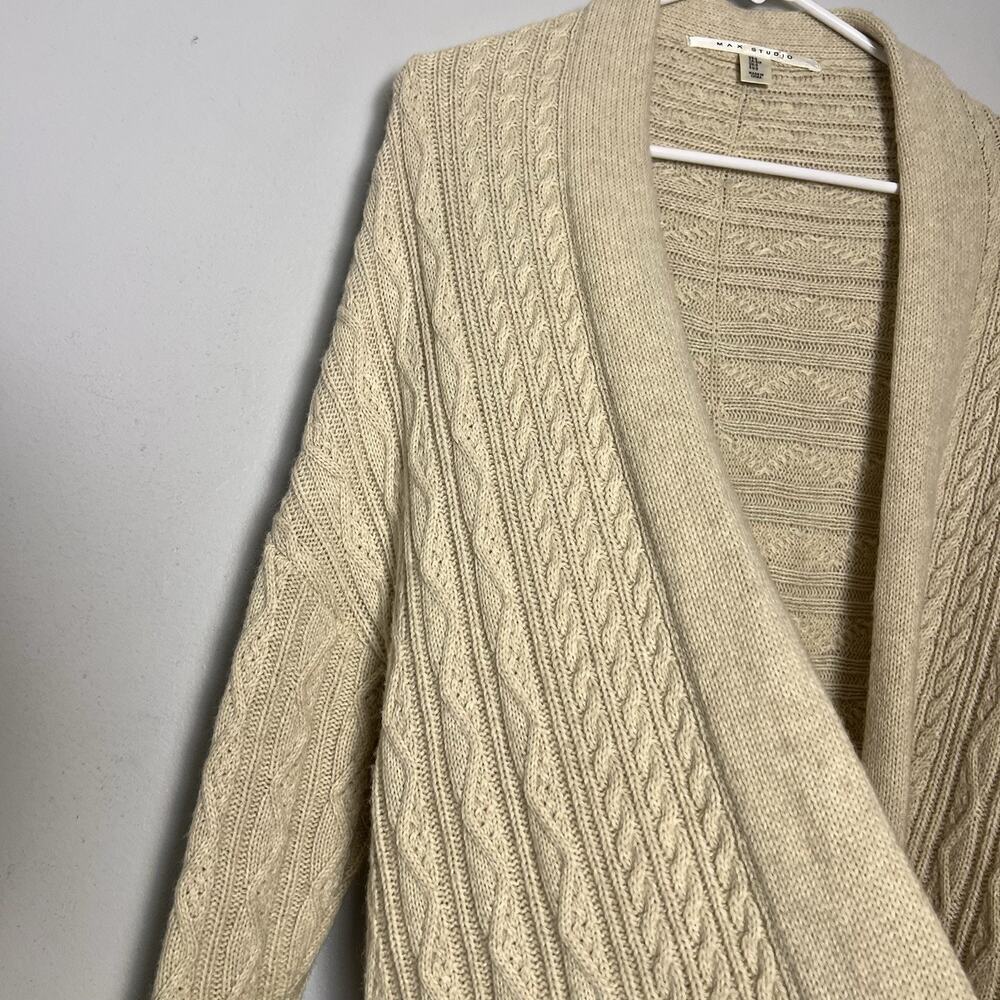 Max Studio Womens Wool Alpaca Blend Cable Knit Open Front Cardigan Beige Sz S - Picture 4 of 16